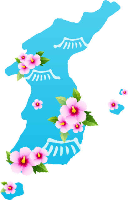 무궁화가 피어있는 한국 지도 그림
